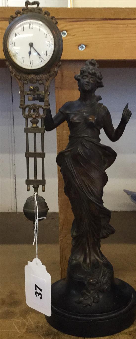 Bronze female figure holding clock
